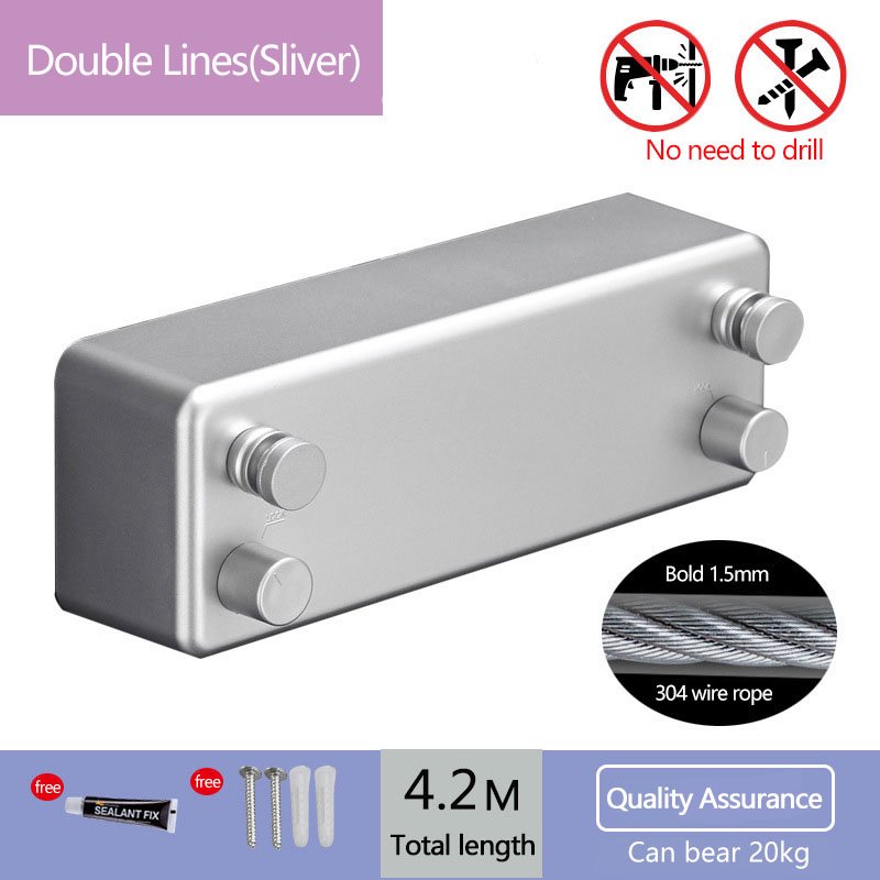 Retractable Clothesline ABS case+Aluminum Dryer with Adjustable Stainless Steel Double Rope String