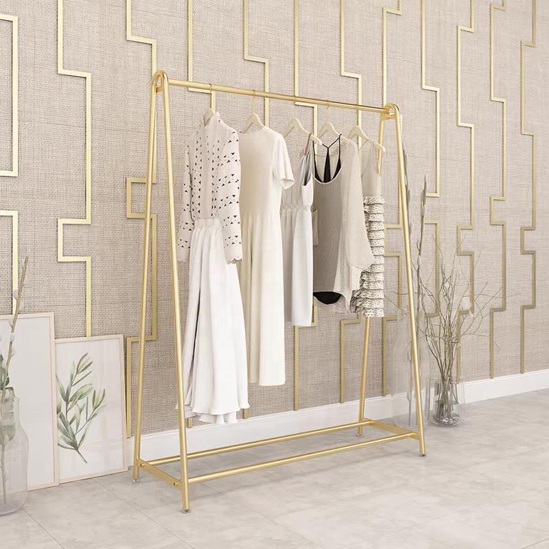 Hot Sales Floor Type Golden Black Hanger Iron Children's Clothing Shelf Unisex Clothesline Pole Display Racks For Clothes Store