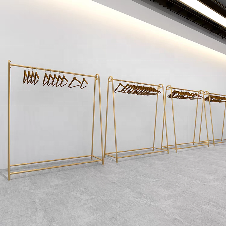 Hot Sales Floor Type Golden Black Hanger Iron Children's Clothing Shelf Unisex Clothesline Pole Display Racks For Clothes Store