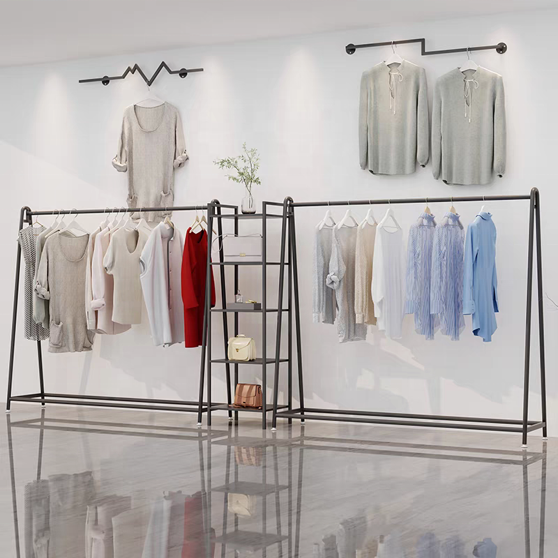 Hot Sales Floor Type Golden Black Hanger Iron Children's Clothing Shelf Unisex Clothesline Pole Display Racks For Clothes Store