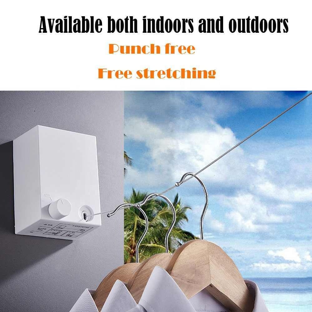 4.2mStainless Steel Indoor Outdoor Retractable Laundry Clothesline Wall Hanging Stretch Washing Clothes Shrinking Line