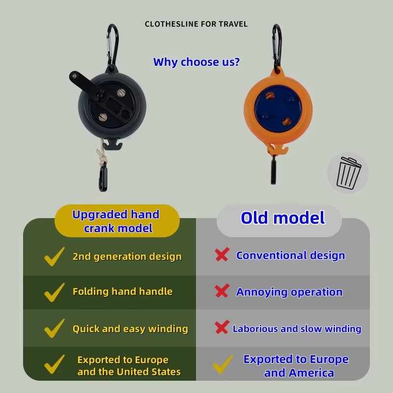 Portable hand-cranked clothesline travel hotel non-slip windproof retractable punch-free clothesline