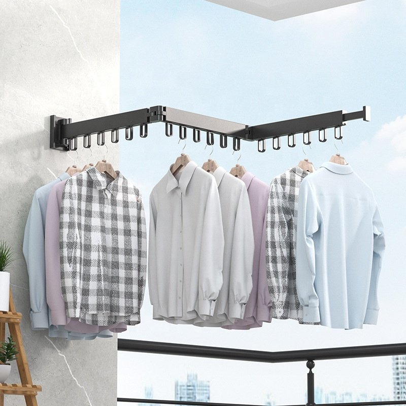 Laundry Clothesline Retractable Washing Lines Space Saving Aluminum Folding Clothes Hanger Wall Mount Home Cloth Drying Rack