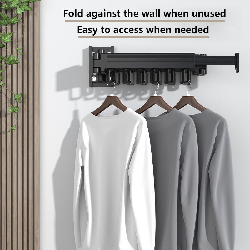 Folding Clothes Hanger Wall Mount Retractable Cloth Drying Rack Space Saving Aluminum Home Laundry Clothesline washing lines