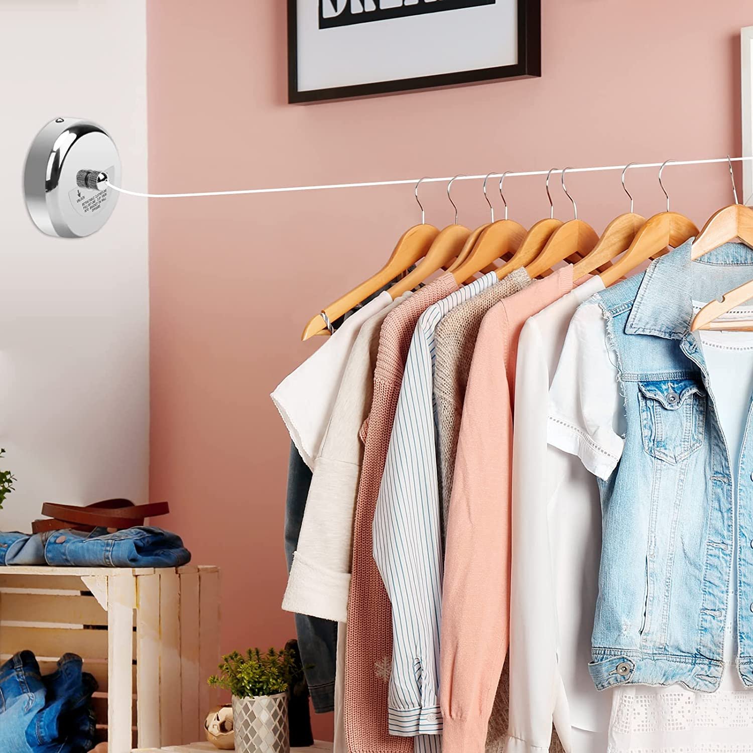 Retractable Clothesline Stainless Steel Clothing Line Dryer with Adjustable Clothes Line for Hanging Drying Indoor