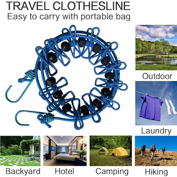 Elastic Travel Camping Clothesline Adjustable for Outdoor and Indoor Use