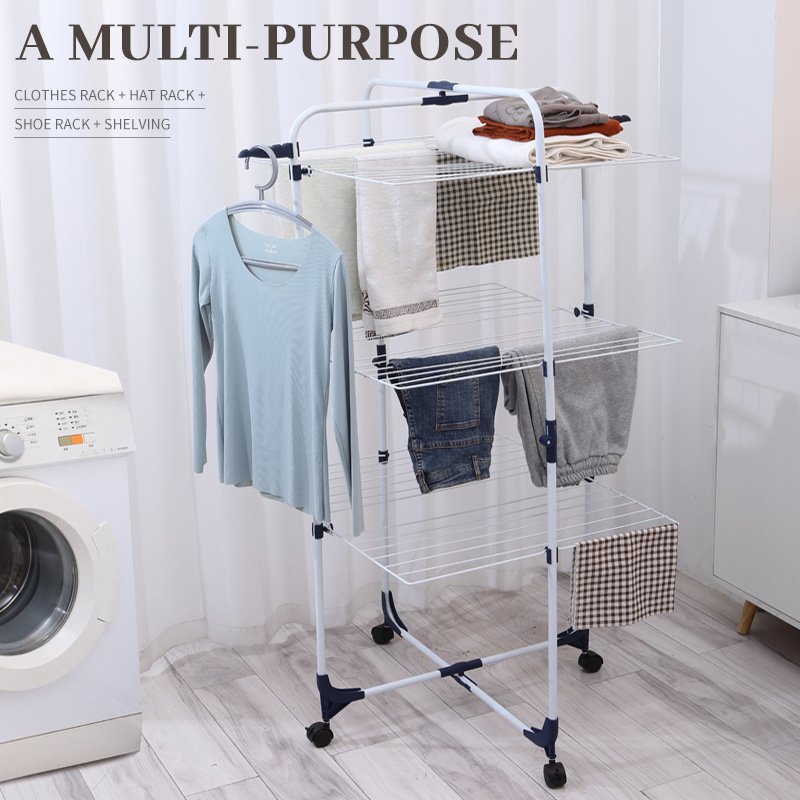 Drying rack Winged Foldable 3 Layers clotheslines Stand Drying Rack Laundry folding clothes rack