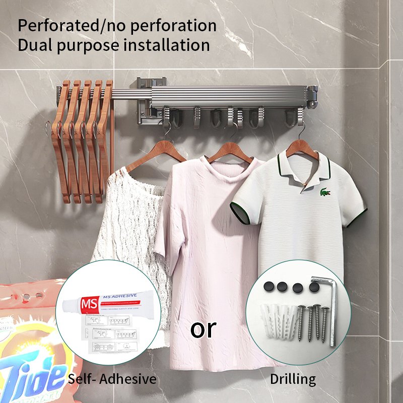 2024 The New Wall Mount Clothes Hanger Retractable Clothes Drying Rack