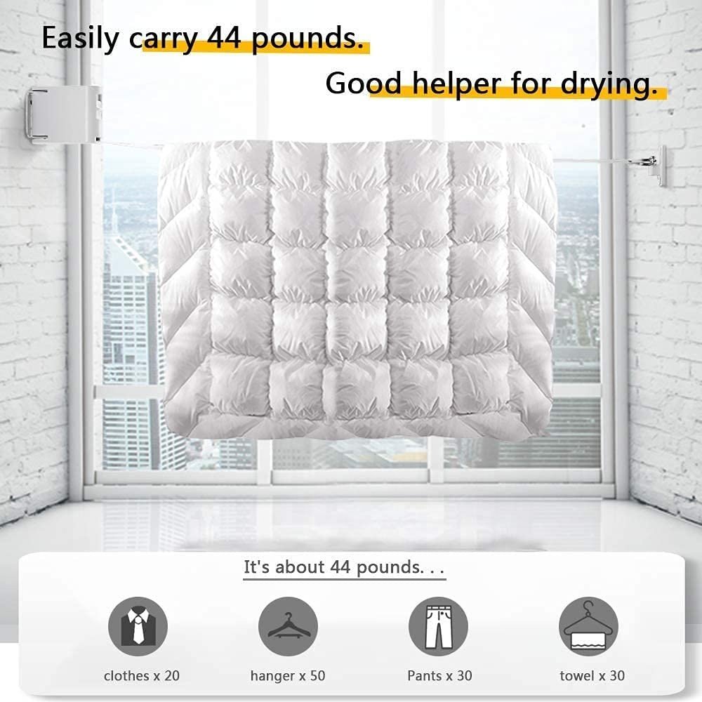 Wall Mount Outdoor/Indoor Retractable Clothesline Extendable Laundry Clothes Drying Rope Wire Dryer