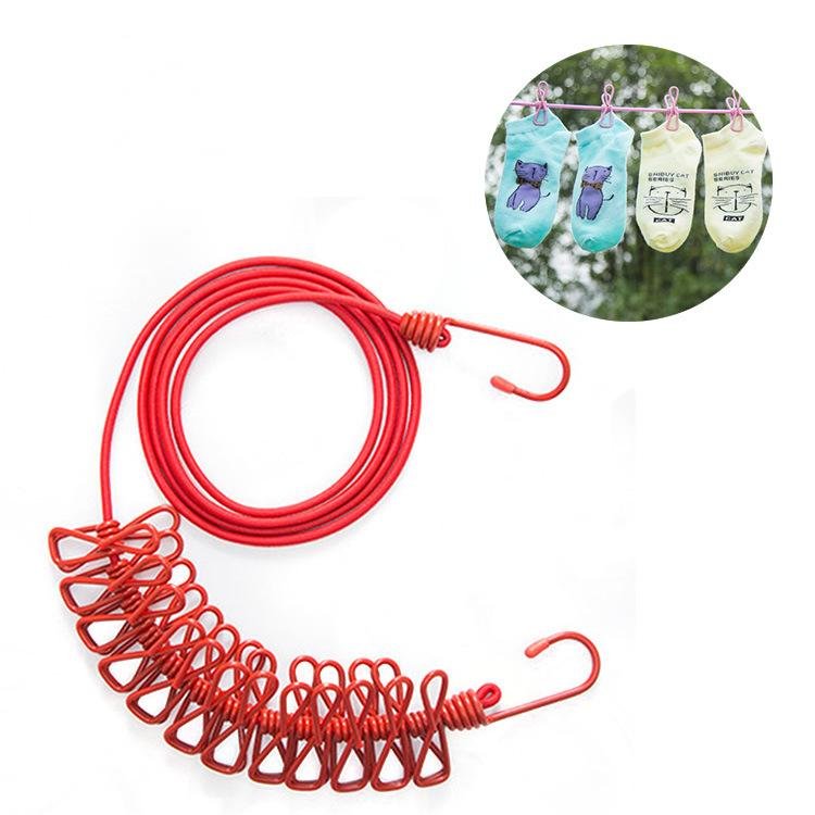 Indoor & Outdoor Travel Camping Retractable Windproof Clothes Line with 12pcs of Clothespin Clips Clothes-peg Laundry Line