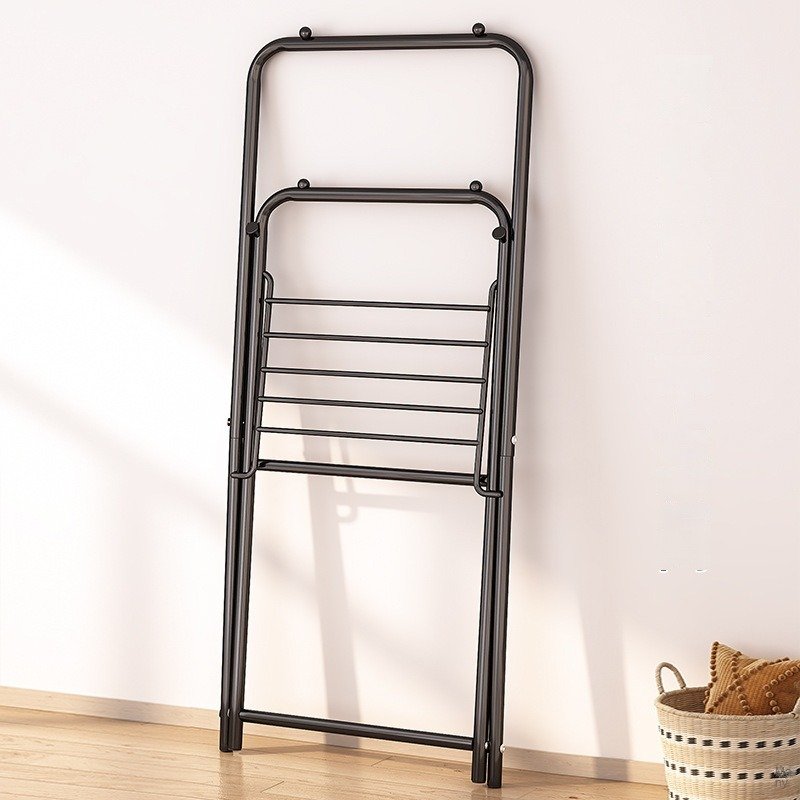 household installation-free Laundry display rack update Winged Foldable 2 Layers clotheslines carbon steel Stand Drying Rack