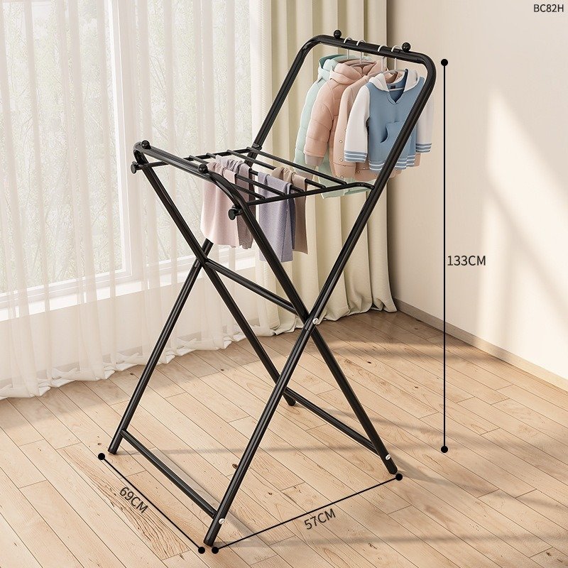household installation-free Laundry display rack update Winged Foldable 2 Layers clotheslines carbon steel Stand Drying Rack