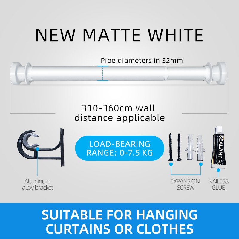 Factory Wholesale Telescopic Curtain Rod with Adjustable Tension Nail-free Hooks Curtain Rods Easy-install