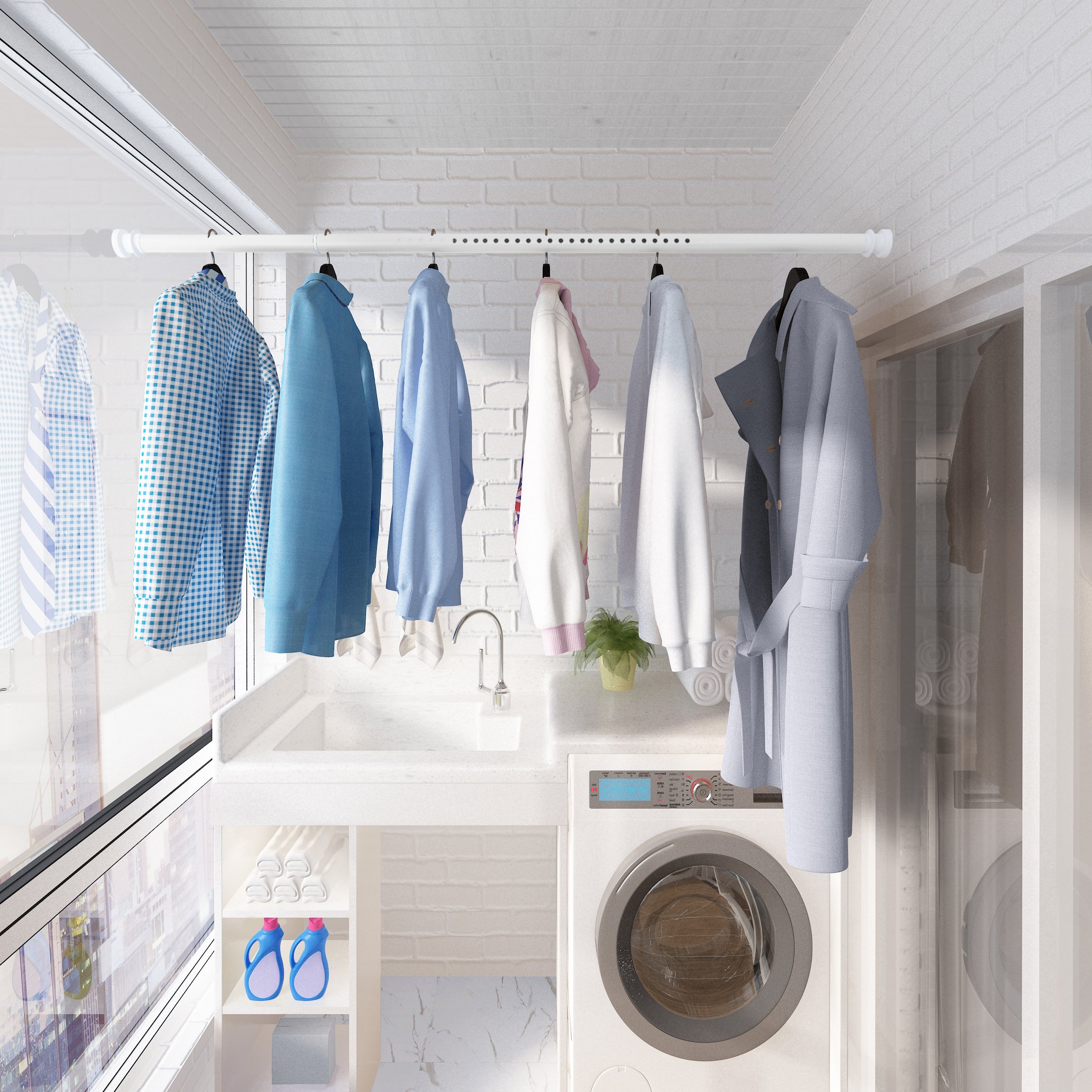 Factory Wholesale Telescopic Curtain Rod with Adjustable Tension Nail-free Hooks Curtain Rods Easy-install