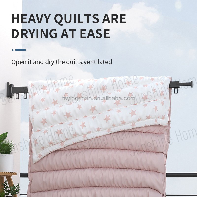 Wall-Mounted Retractable Aluminum Clothesline Folding Laundry Drying Rack with Hooks Clothes Hanger Rack