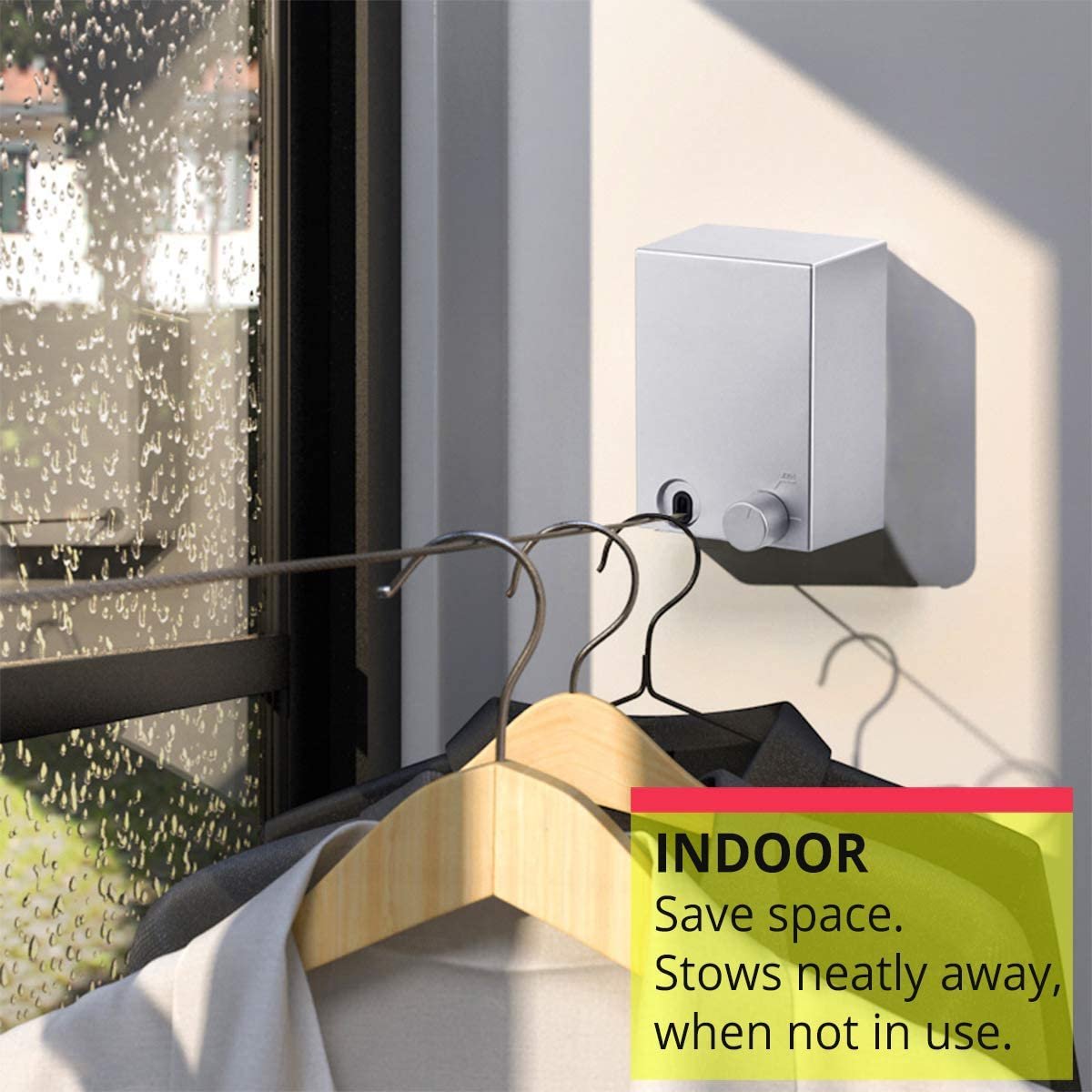 Retractable Clothesline Adjustable Clothes Drying Line, Stainless Steel Extendable Laundry Line, Heavy Duty Washing Line Rope