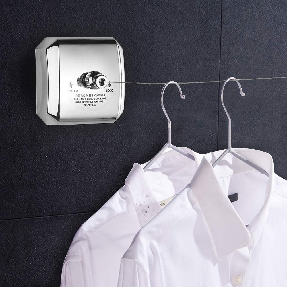 2.7m Chrome Bathroom Laundry Hotels Hanging Drying 304 Stainless Steel Retractable Clothesline