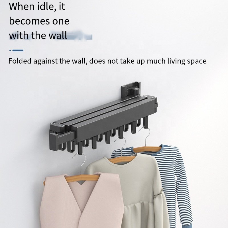 Threefold Space Saving Aluminum Folding Clothes Hanger Laundry Clothesline Retractable Washing Lines Wall Mount Drying Rack