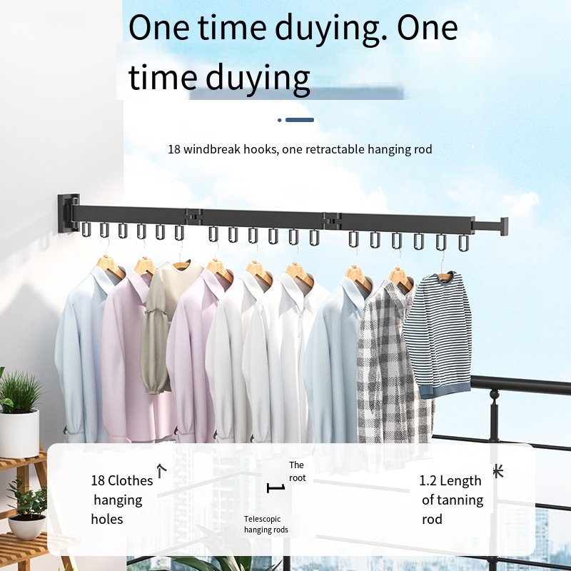 Threefold Space Saving Aluminum Folding Clothes Hanger Laundry Clothesline Retractable Washing Lines Wall Mount Drying Rack