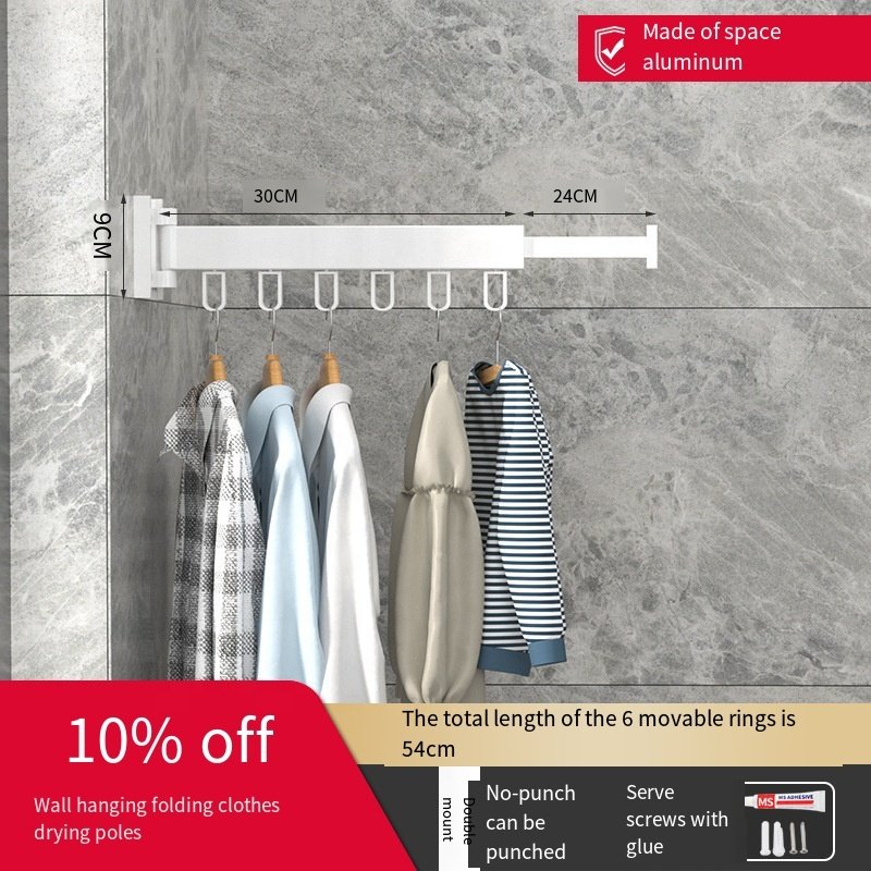 Threefold Space Saving Aluminum Folding Clothes Hanger Laundry Clothesline Retractable Washing Lines Wall Mount Drying Rack