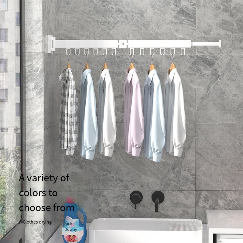Folding Clothes Hanger Wall Mount Retractable Cloth Drying Rack Space Saving Aluminum Extend Clothes Drying Rack