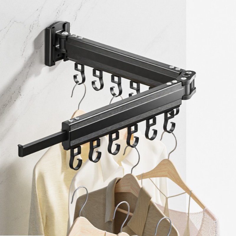 Aluminum Home Laundry Clothesline Retractable Cloth Drying Rack Folding Clothes Hanger Wall Mount