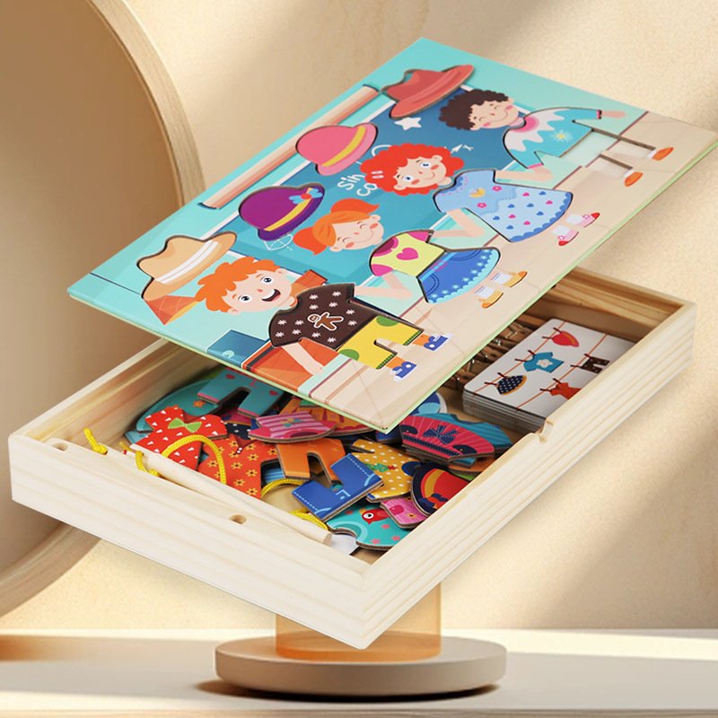Children's Change One's Clothes Toys Clothesline Drying Sets for Boys and Girls Playing House Early Education Wood Toys for Kids