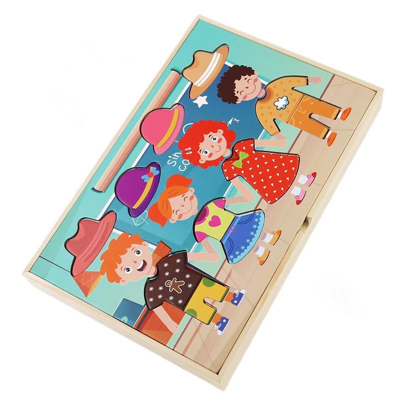 Children's Change One's Clothes Toys Clothesline Drying Sets for Boys and Girls Playing House Early Education Wood Toys for Kids