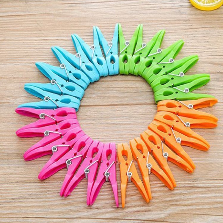 24 Pack Colorful Plastic Clothespins Heavy Duty Laundry Clothes Pins Clips Pegs Drying Line Pegs for Outdoor Clothesline Crafts