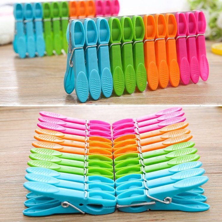 24 Pack Colorful Plastic Clothespins Heavy Duty Laundry Clothes Pins Clips Pegs Drying Line Pegs for Outdoor Clothesline Crafts