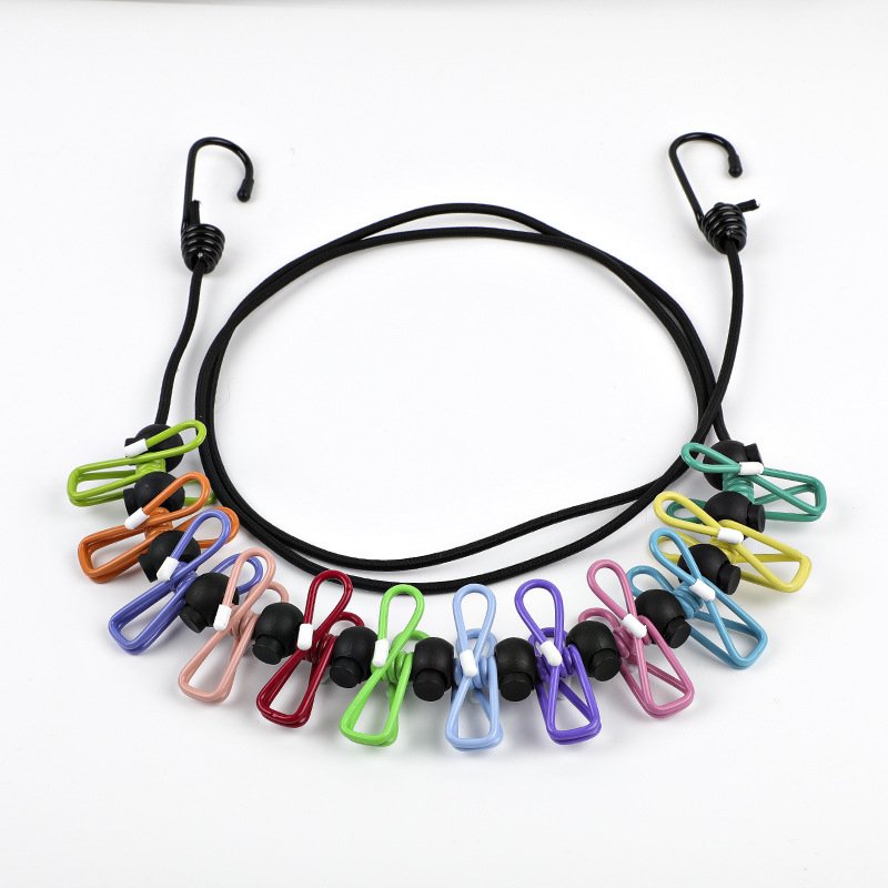 Portable Travel Elastic Clothesline Outdoor Camping Windproof Retractable Clothesline with 12 Clothes Clips