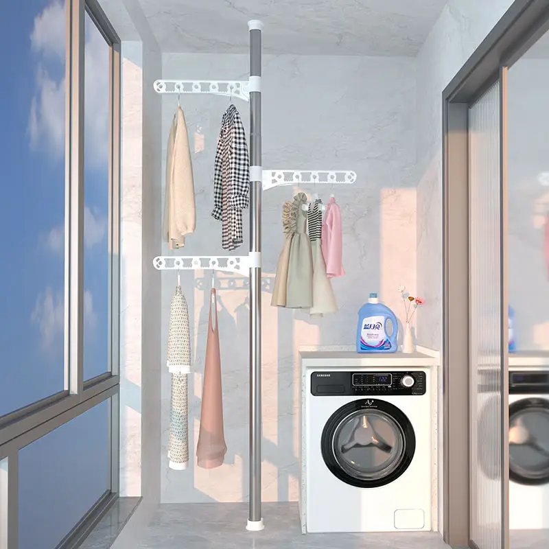 Factory hot sale Floor-standing drying rack indoor balcony bedroom clothesline pole household punch-free coat rack
