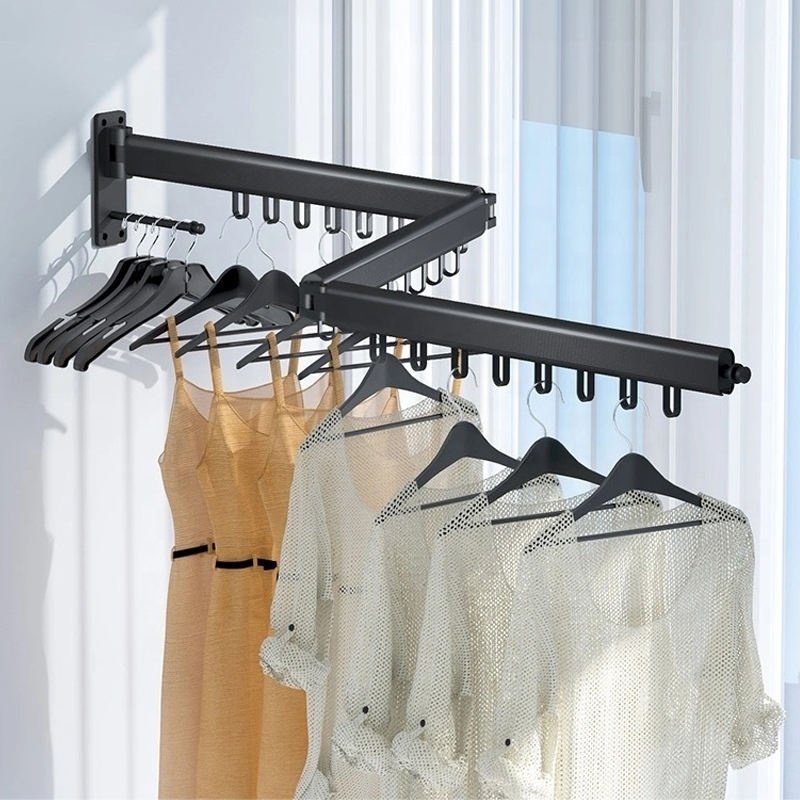 YULN Wall Mounted Clothesline Hangers Racks Folding Clothes Hanger Retractable Aluminum Alloy Cloth Hanging Drying Rack