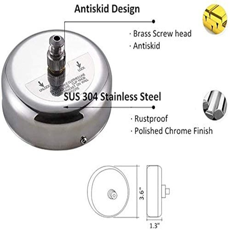 2.8m 9.2FT Wall Mounted SUS304 Stainless Steel Retractable Clothesline Clothes Hanger Washing Line with Steel String Wire Rope