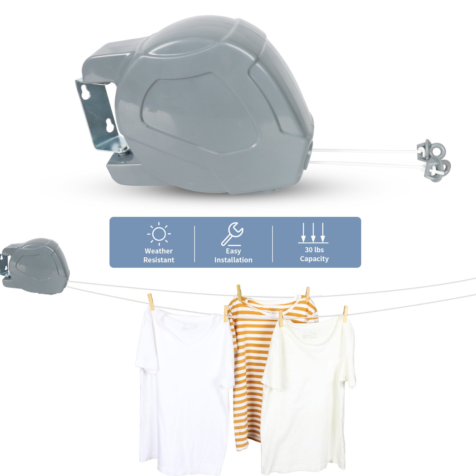 30M PVC Wall-mounted Indoor and Outdoor Plastic Double Clothes Drying Line Clotheslines clothes dryer rack