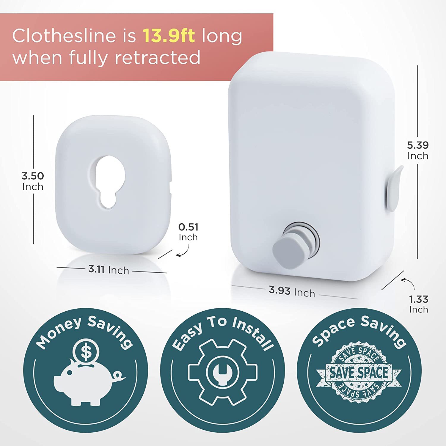 Space saving indoor 4.2m Abs Case Wall Mounted Steel String Hotel Retractable Clothesline