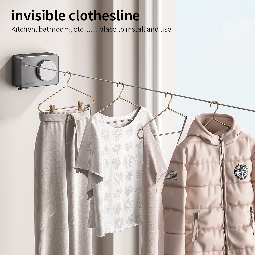 Washing Line Clothes Dryer with Adjustable Rope Retractable Clothesline Indoor- 13.7 Ft Outdoor Clothes Drying Laundry Line