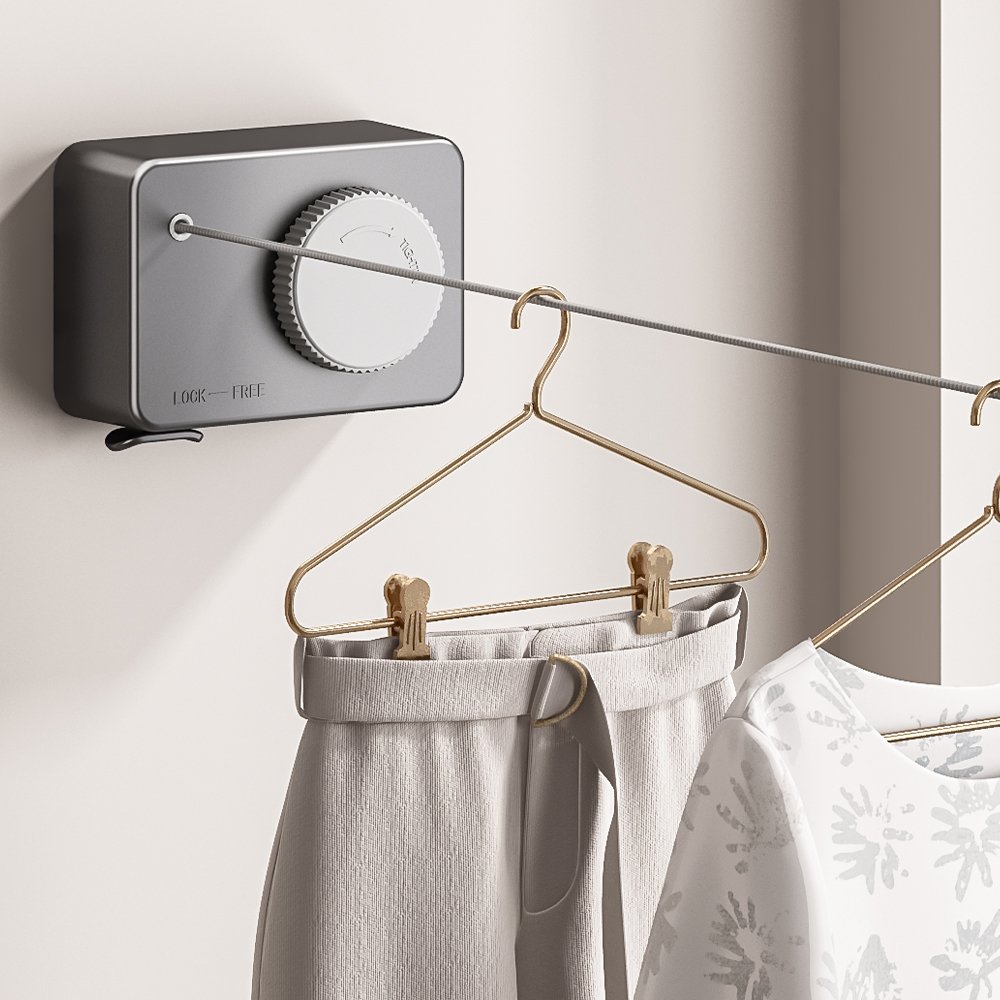 Washing Line Clothes Dryer with Adjustable Rope Retractable Clothesline Indoor- 13.7 Ft Outdoor Clothes Drying Laundry Line