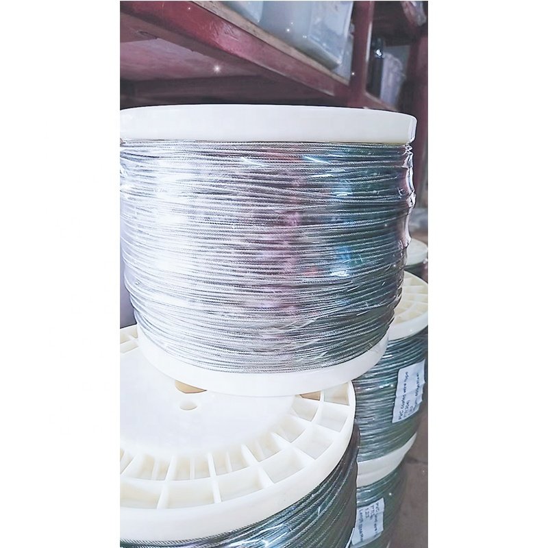 7*7 201/304/316 1.2/1.5 transparent PVC coated stainless steel wire rope steel wire cable