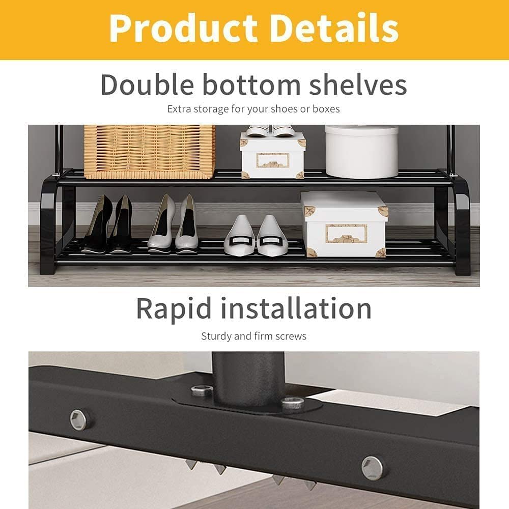 Garment Rack Drying Rack, Freestanding Clothes Hanger, Double Rails Bedroom Clothing Rack with 2-Tier