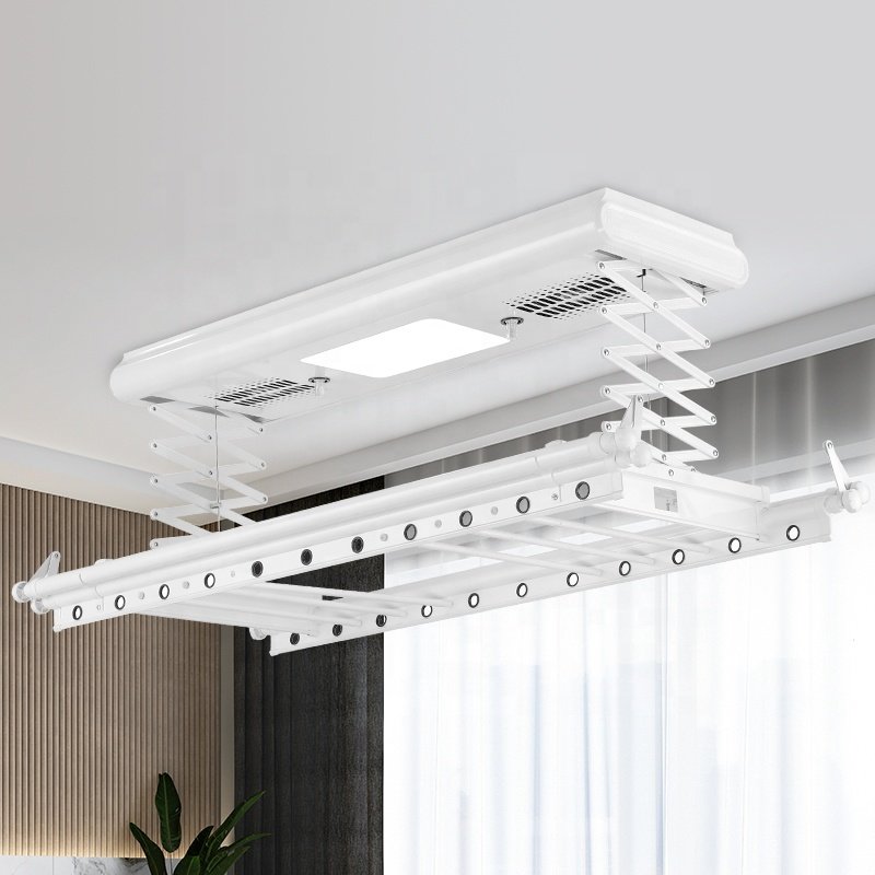 Retractable folding aluminum auto clothesline Indoor ceiling wall mounted laundry dry drying hanger rack heater dryer
