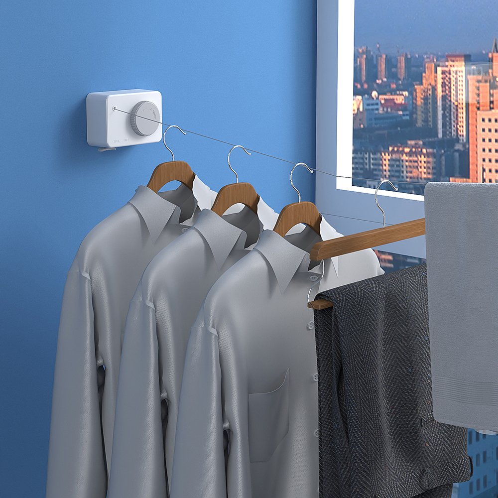 Hotel Elastic Windproof Non-slip Telescopic Wall Space Saver Mounted Clothesline