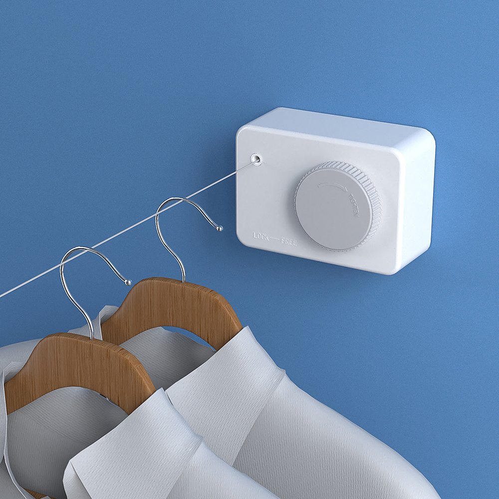 Hotel Elastic Windproof Non-slip Telescopic Wall Space Saver Mounted Clothesline
