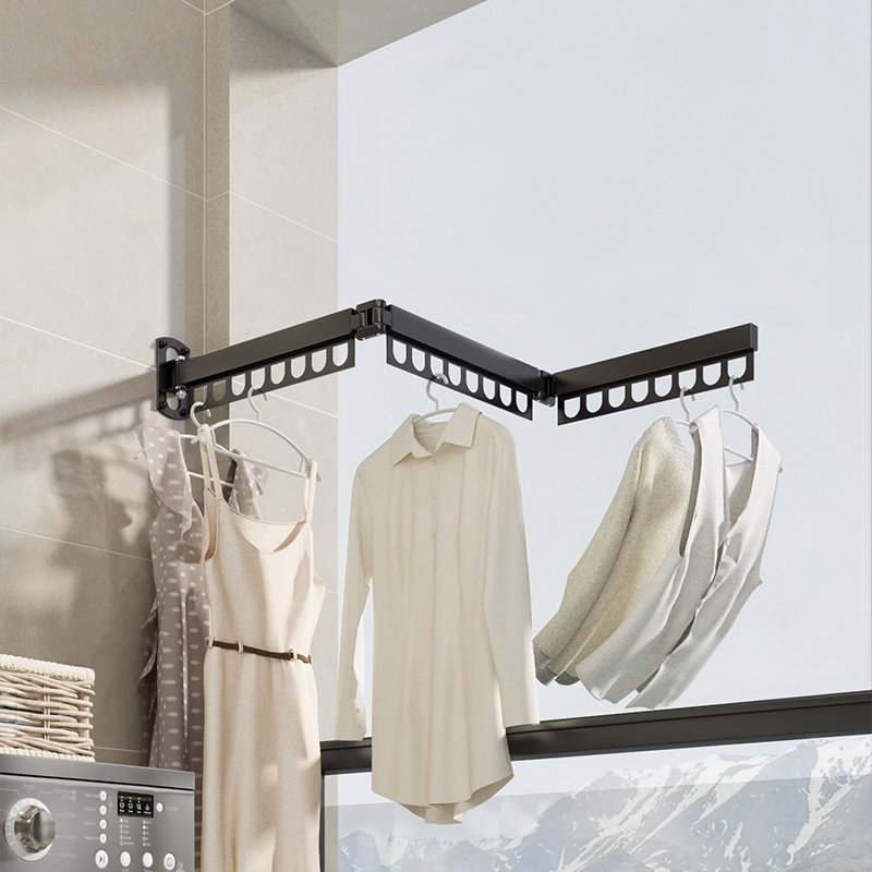 Laundry Clothesline Retractable Cloth Hook Folding Wall Mounted Clothes Hanger Rack Space-saver foldable cloth drying rack