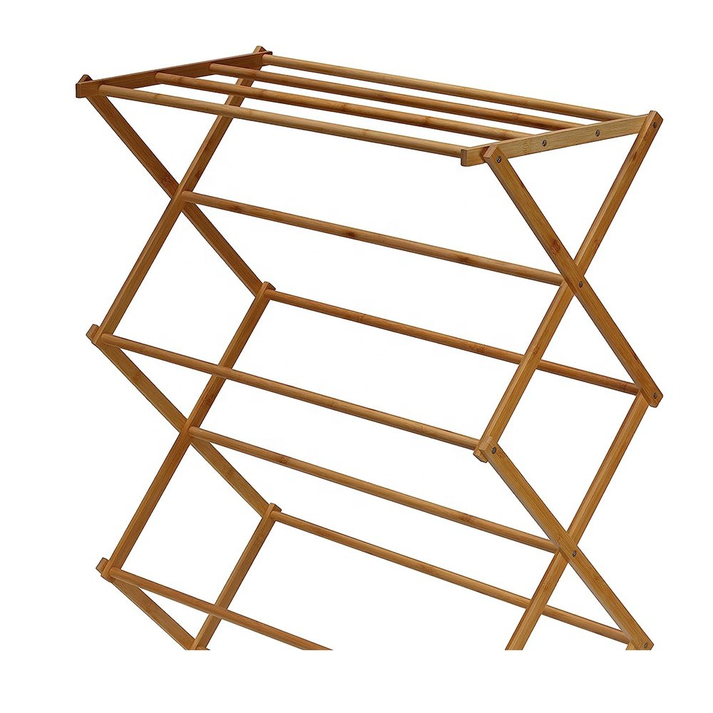 Multi-purpose Bamboo Towel Rack Laundry Drying Rack Collapsible Clotheslines Clothes Drying Rack for Indoor & Outdoor Use