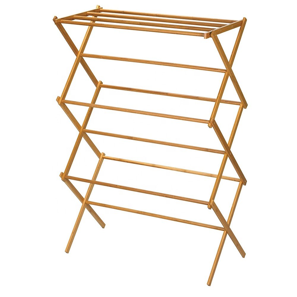 Multi-purpose Bamboo Towel Rack Laundry Drying Rack Collapsible Clotheslines Clothes Drying Rack for Indoor & Outdoor Use