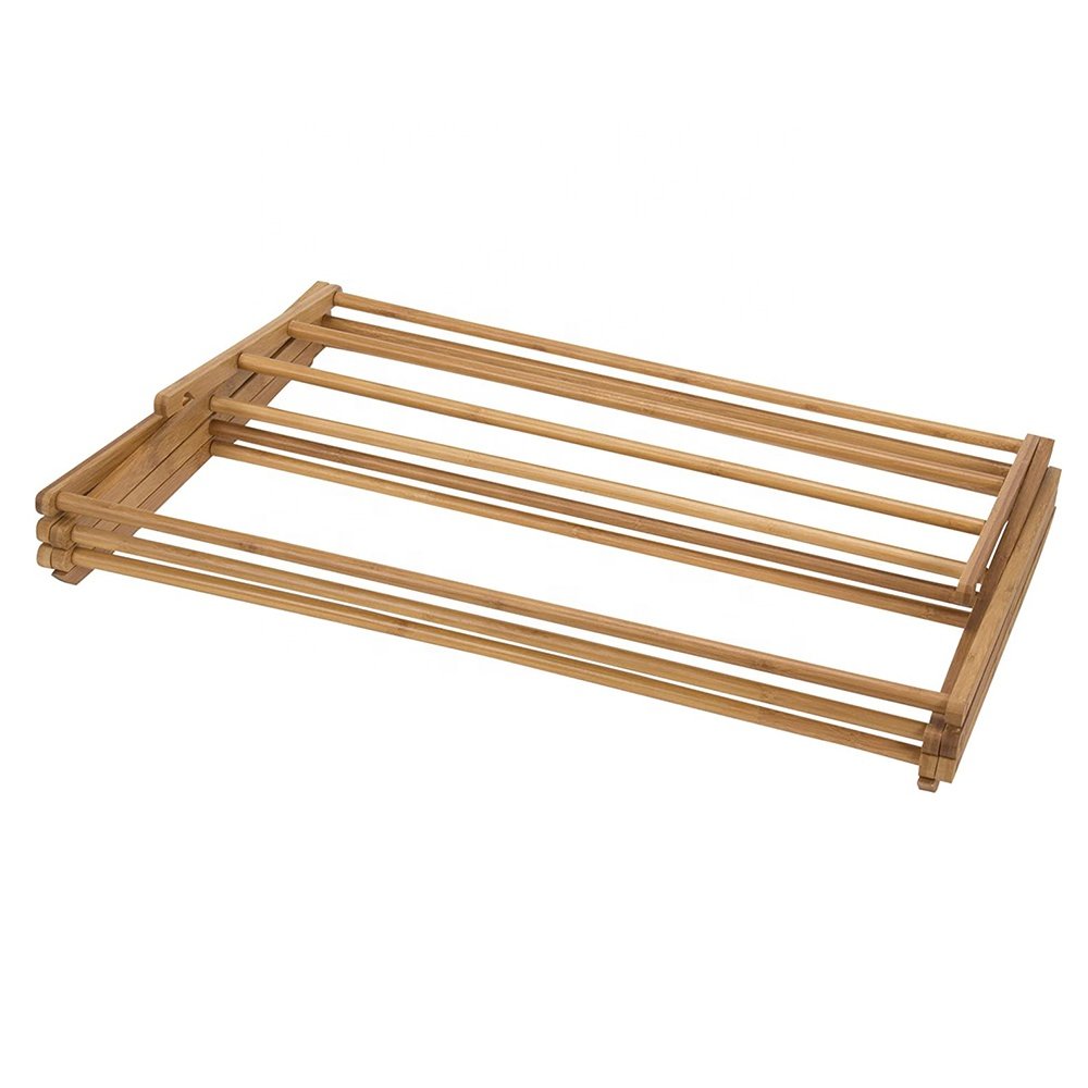 Multi-purpose Bamboo Towel Rack Laundry Drying Rack Collapsible Clotheslines Clothes Drying Rack for Indoor & Outdoor Use