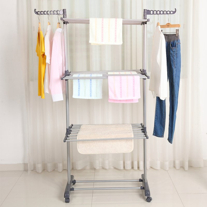 Large Capacity Clothes Rack With 3 folding tiers