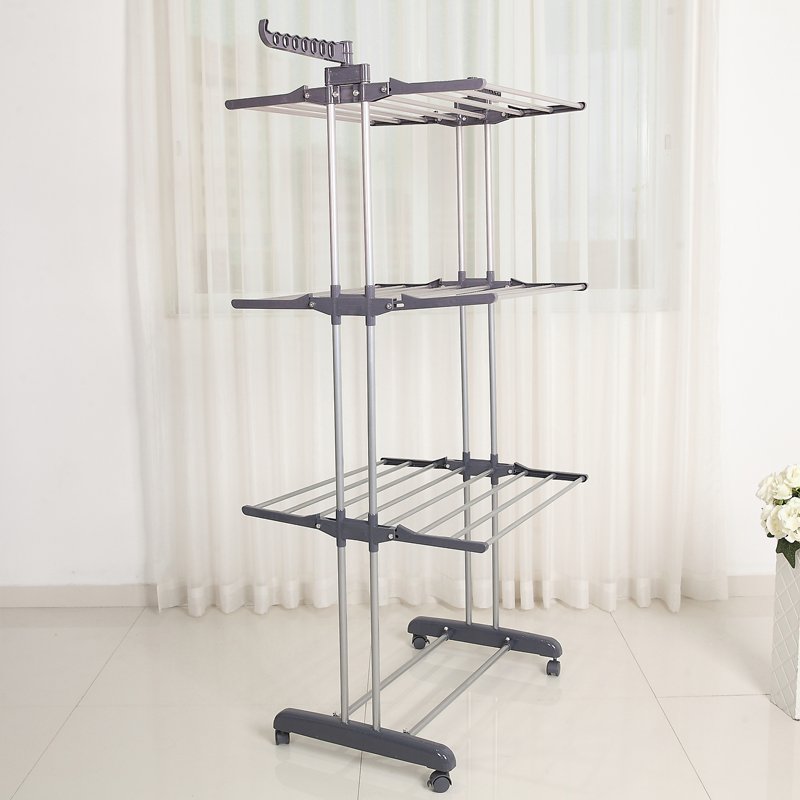 Large Capacity Clothes Rack With 3 folding tiers