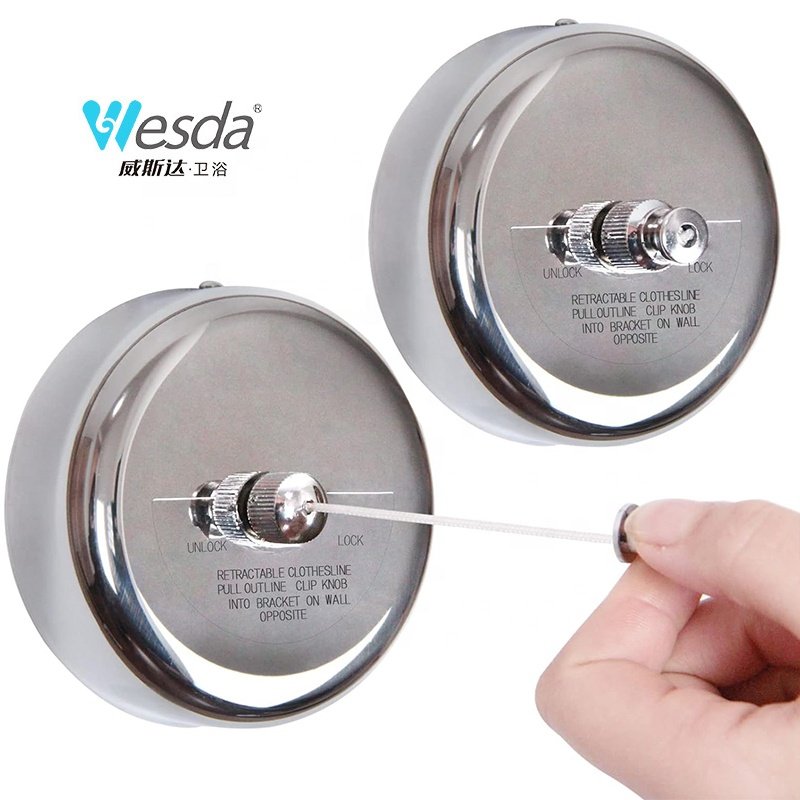 WESDA Wholesale Heavy Duty Modern Design Wall Mount Stainless Steel Clothesline Retractable Hotel Clothesline